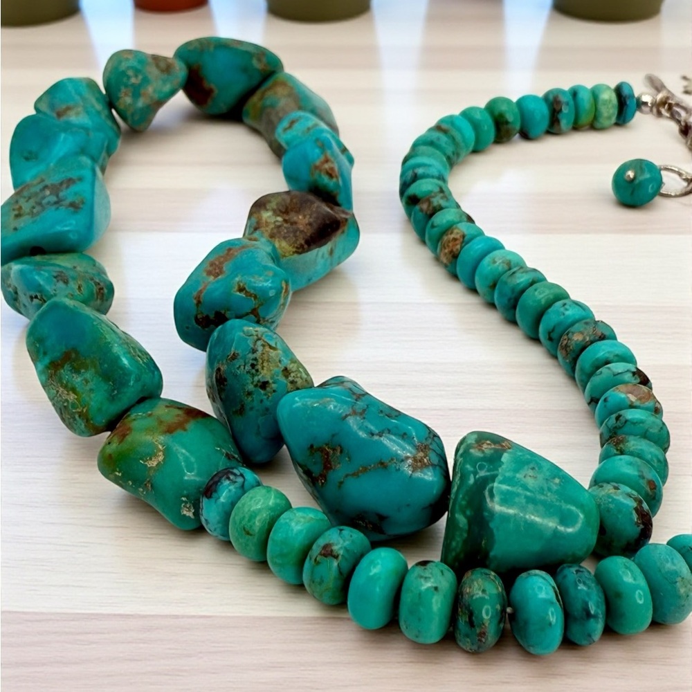 Vintage Turquoise Nugget Necklace – 925 Sterling Silver Thailand – 20”